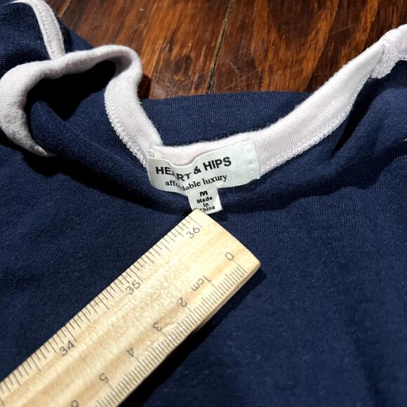 Heart & Hips M Navy Blue Ringer Tee Y2K Casual - Picture 3 of 4